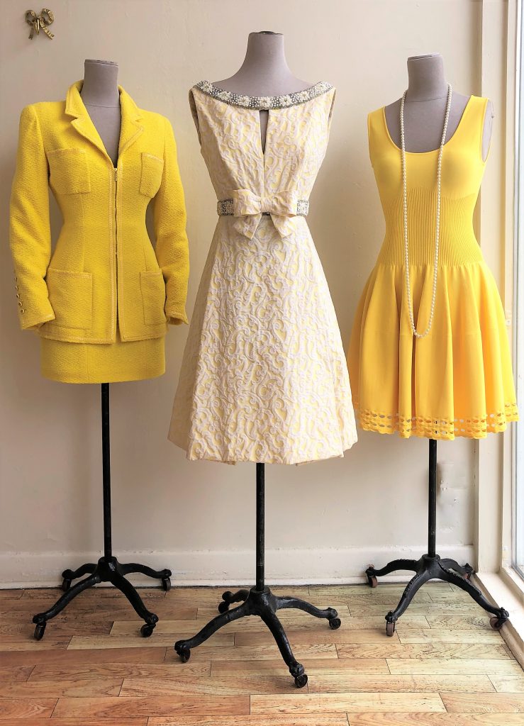 Chanel vintage yellow boucle wool authentic skirt suit