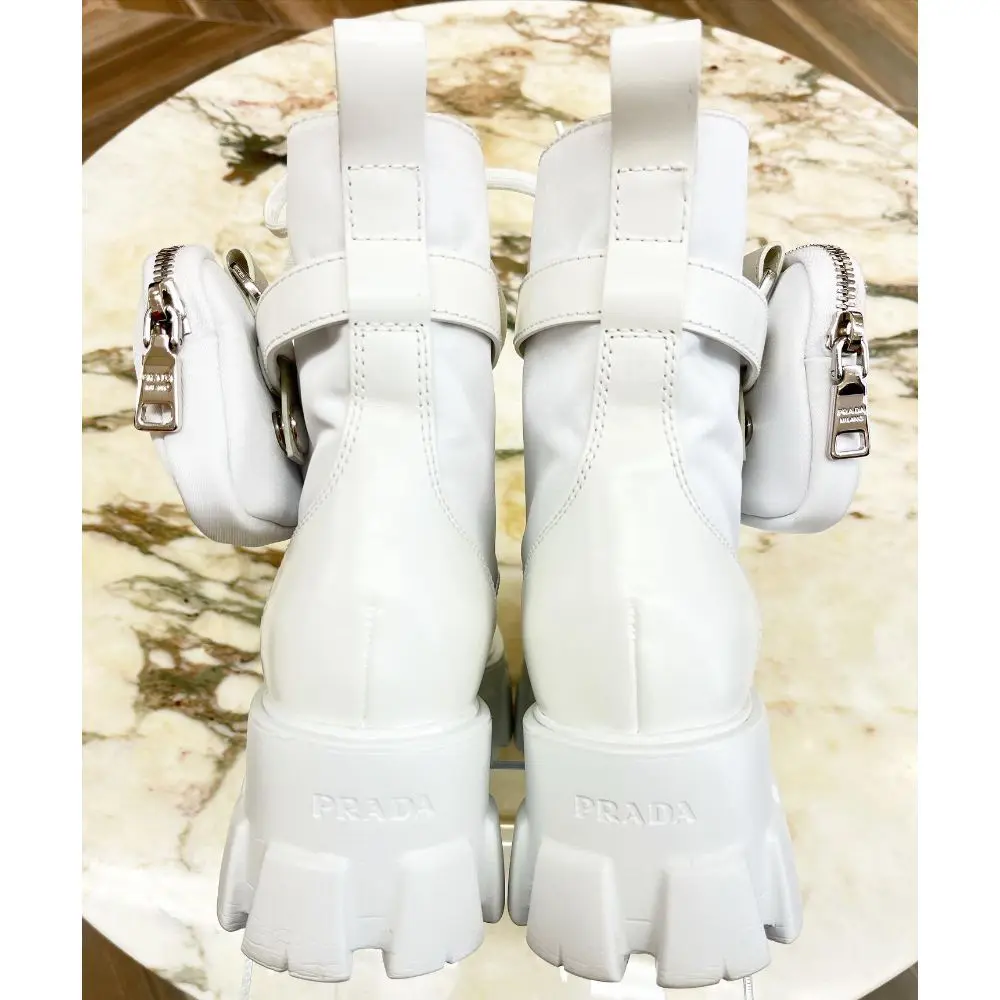 Prada Monolith white leather boot sz 37.5 The Cat s Meow