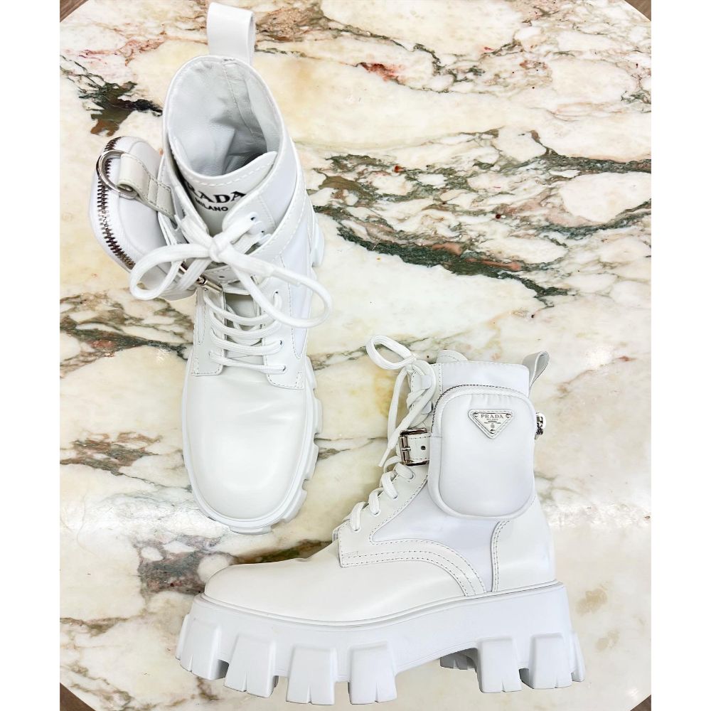 Prada Monolith white leather boot