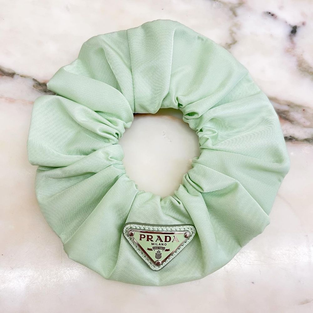 Prada mint green hair scrunchie