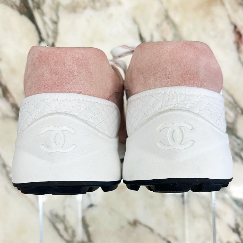 Chanel pink suede sneaker