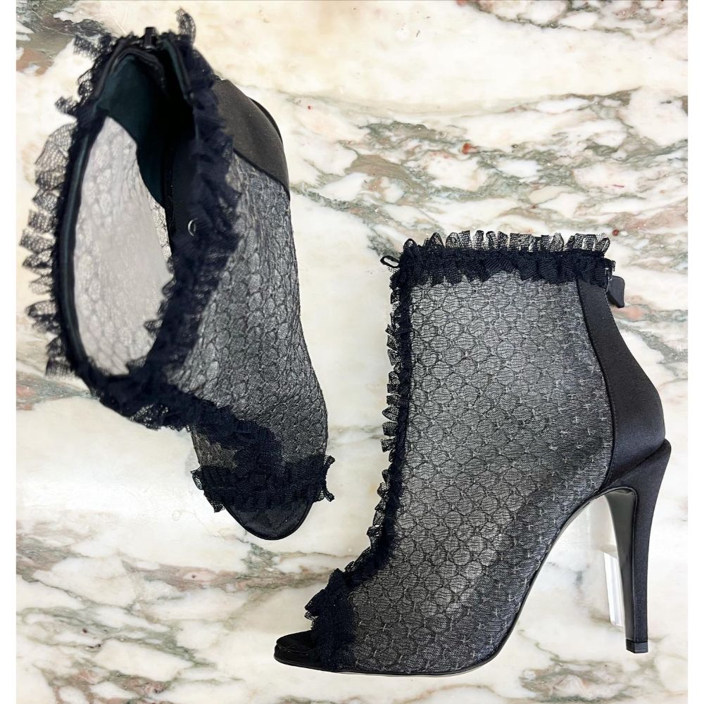 Chanel mesh open-toed ankle boot