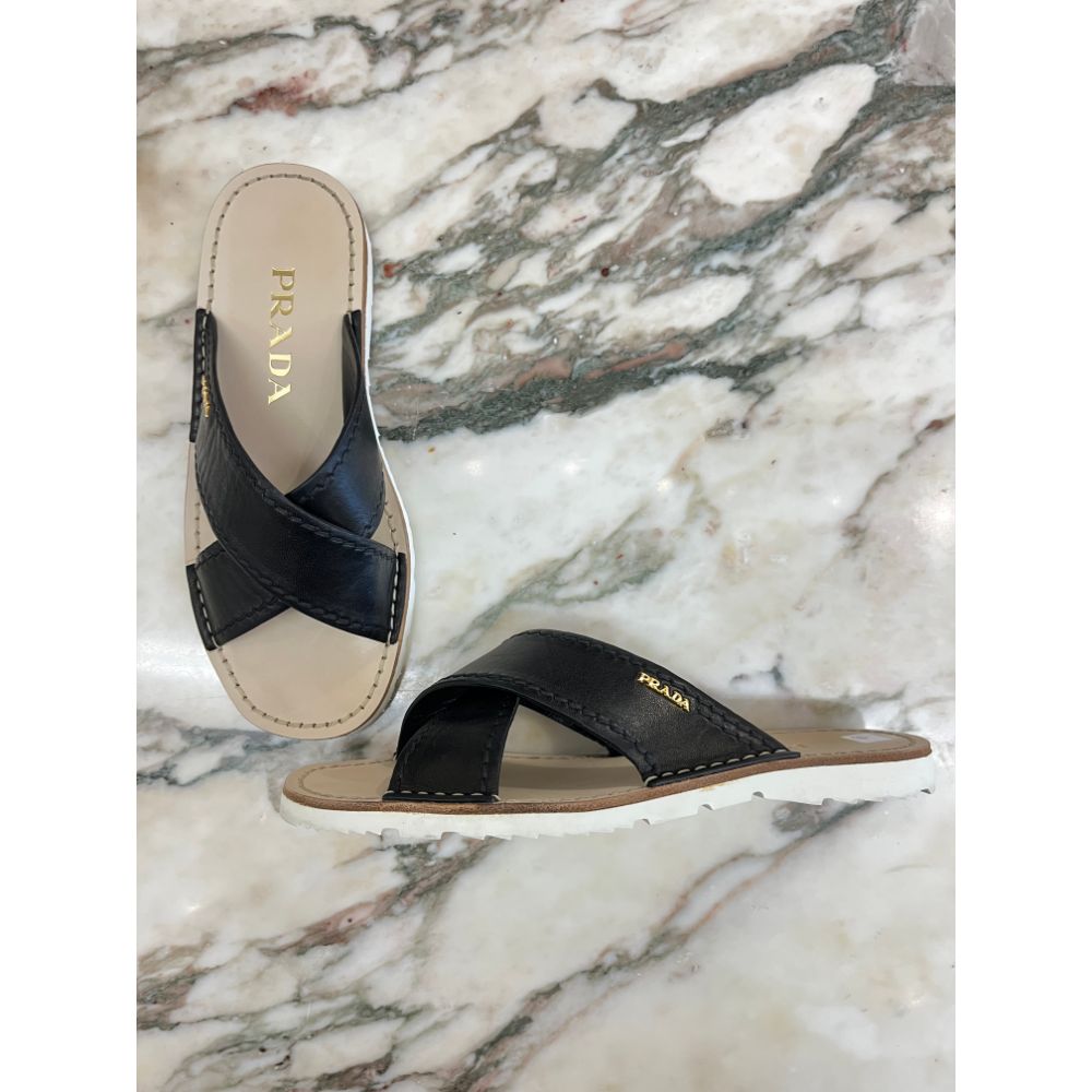 Prada black leather sandals