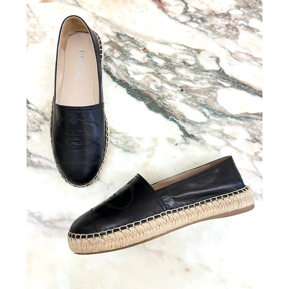 Prada black leather espadrilles