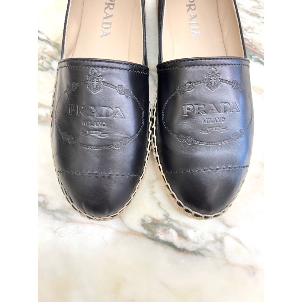 Prada black leather espadrilles