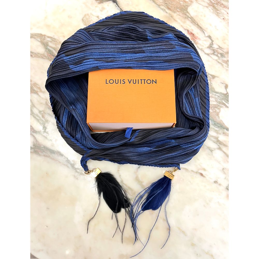 Louis Vuitton silk pleated scarf with feather ends