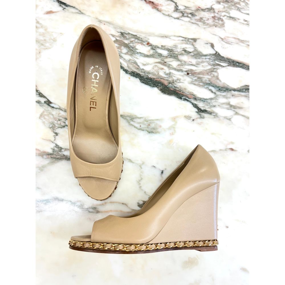 Chanel camel wedge heels