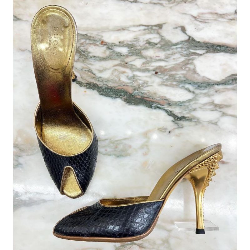 Gucci black python mules - The Cat's Meow