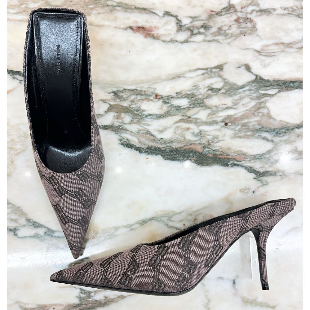 Balenciaga Square Knife BB monogram mules - The Cat's Meow