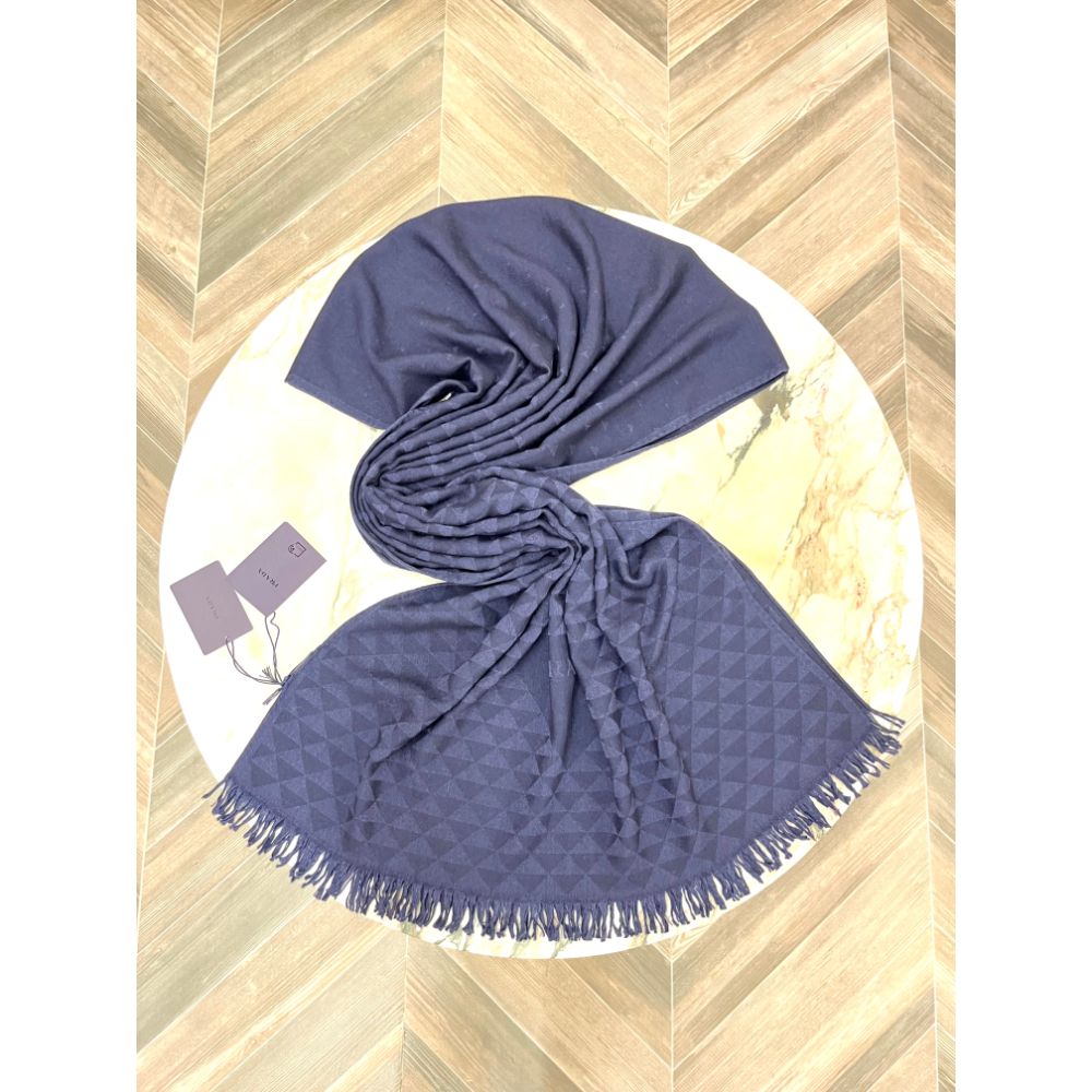 Prada navy jacquard fringed wrap/scarf