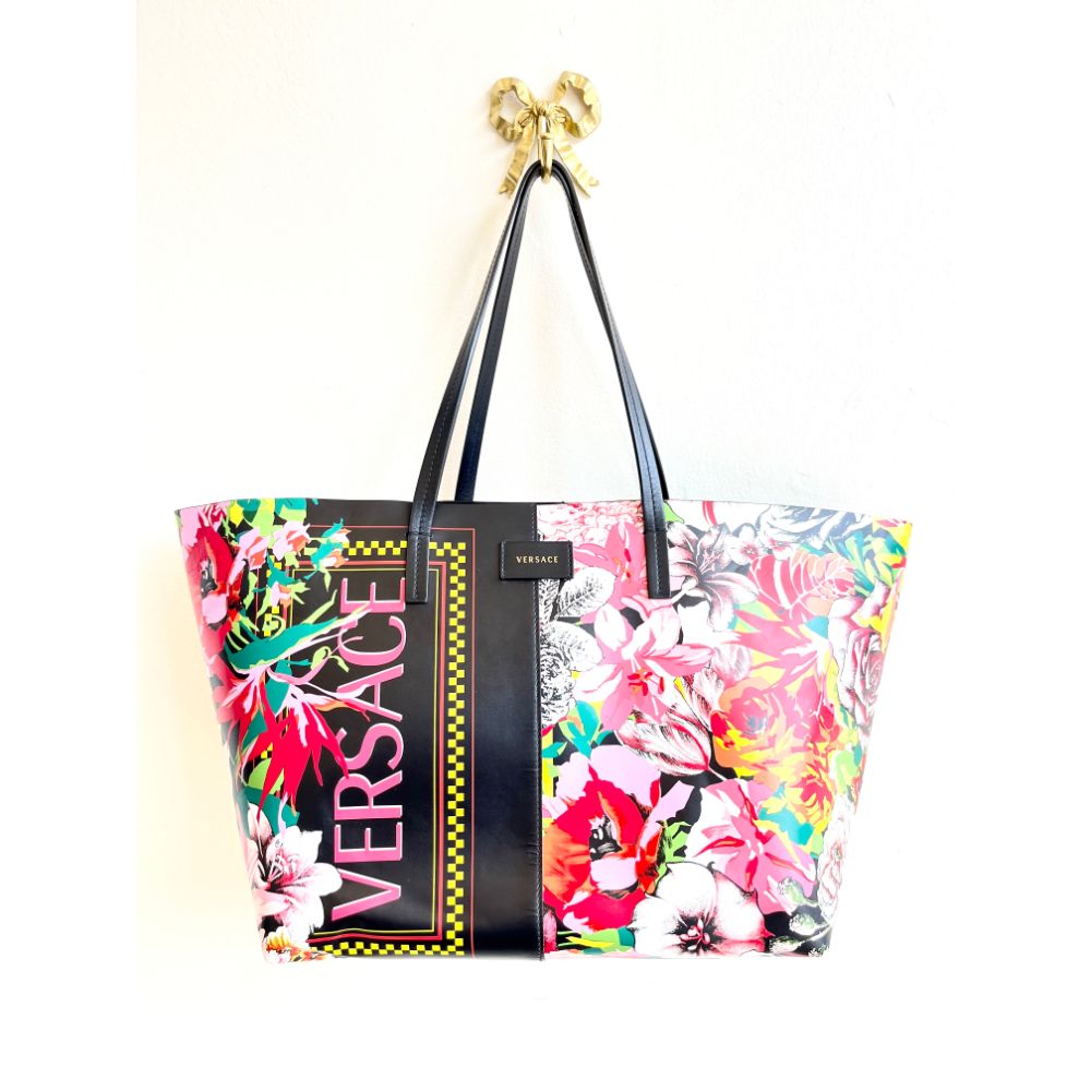 Versace leather floral tote