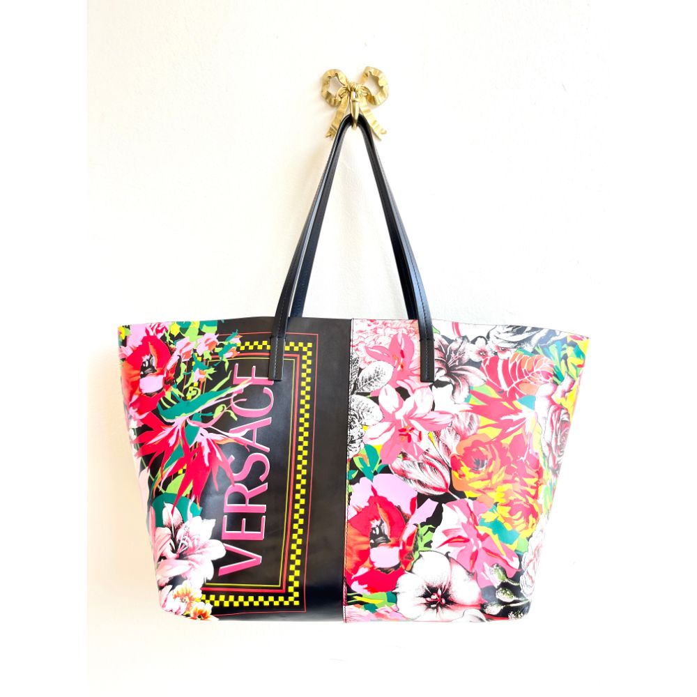 Versace leather floral tote