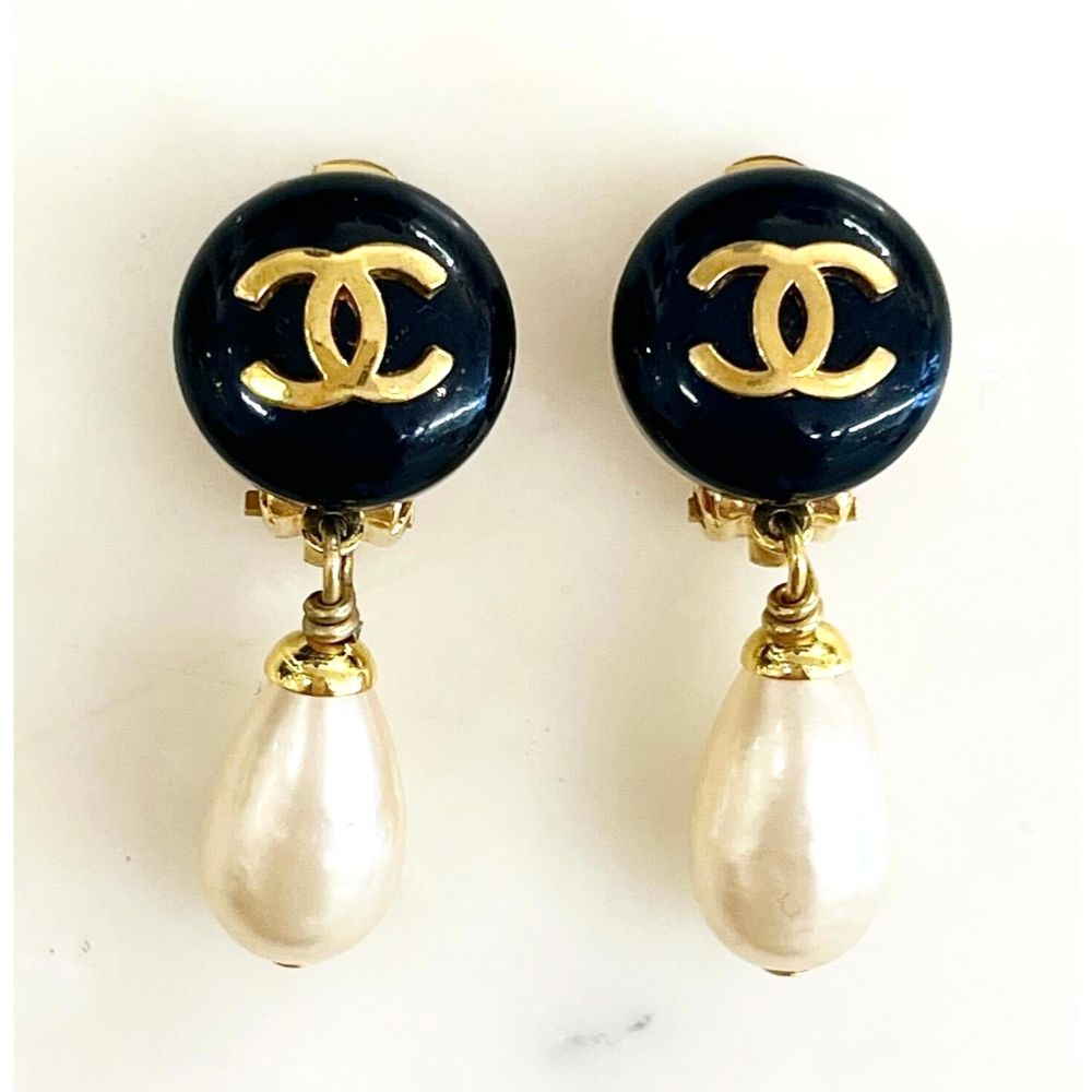 Chanel 1993 drop pearl button earrings