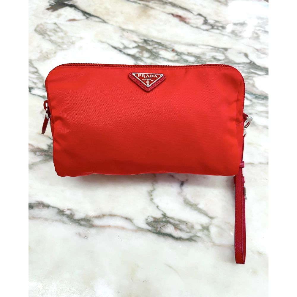 Prada red nylon wristlet