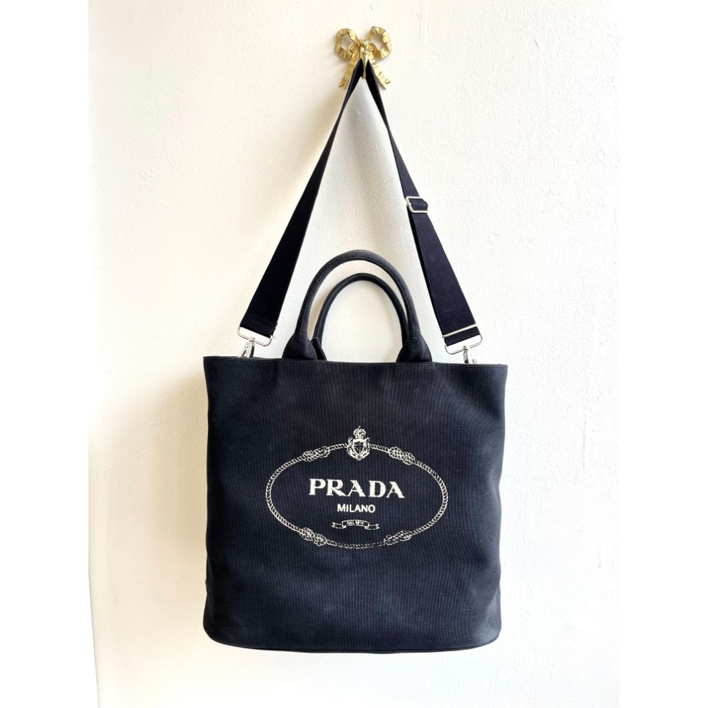 Prada Canapa large canvas shopping tote