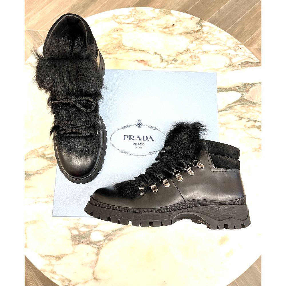 Prada shearling trimmed ankle boots