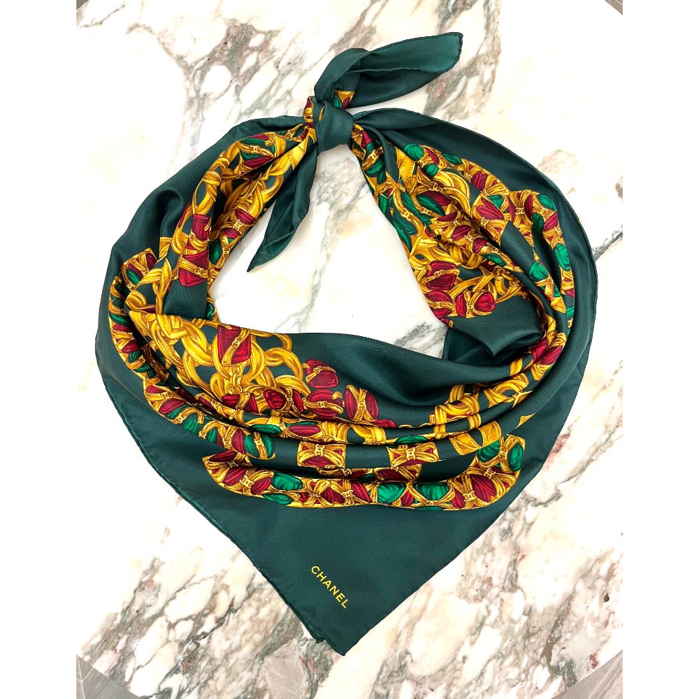 Chanel chain and jewel print silk scarf