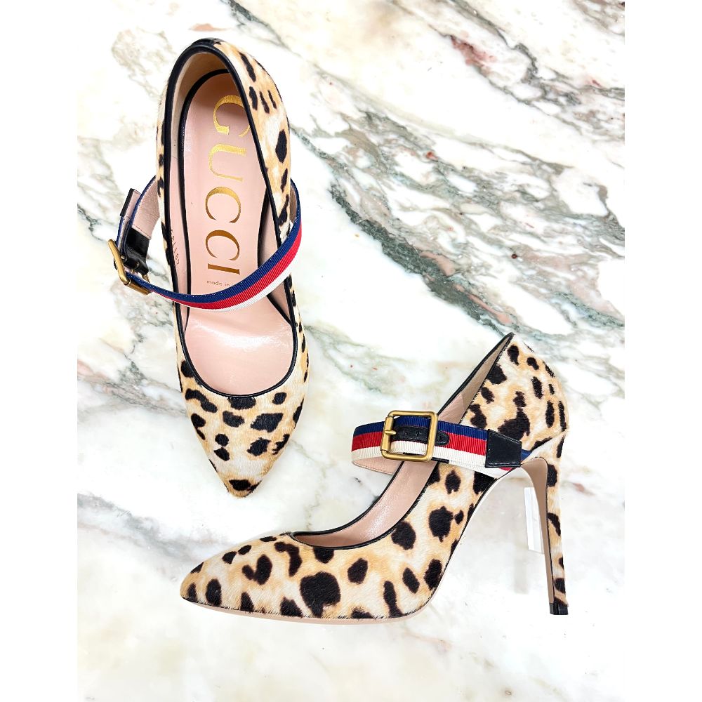 Gucci Sylvie Web leopard pumps