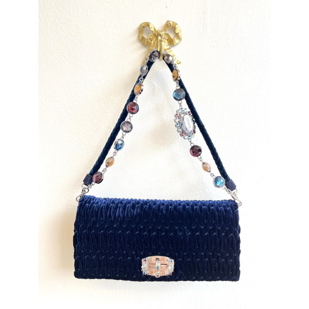 Miu Miu quilted blue velvet bag