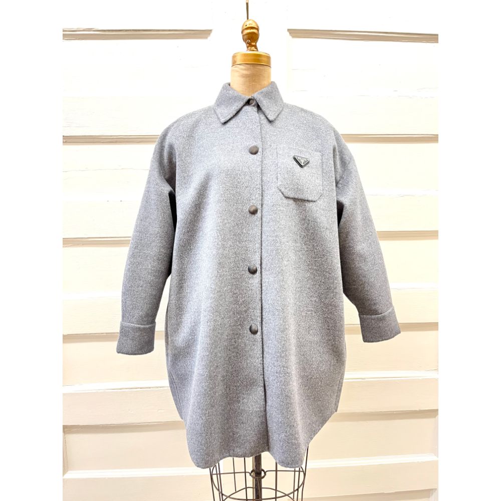 Prada cashgora grey oversized jacket The Cat s Meow