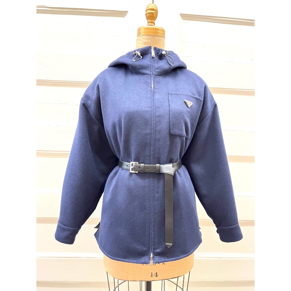 Prada cashgora oversized navy belted jacket