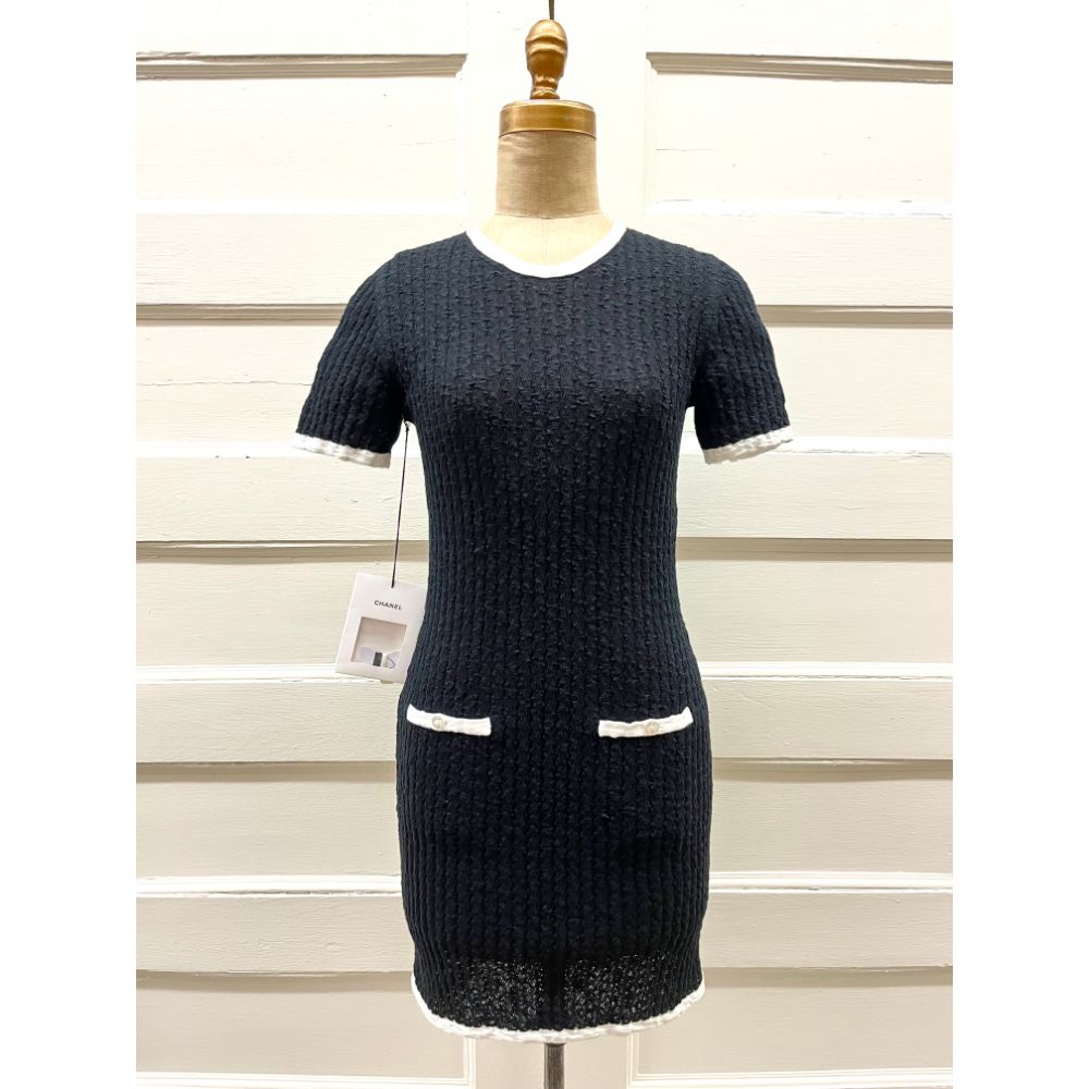 Chanel black cotton knit dress