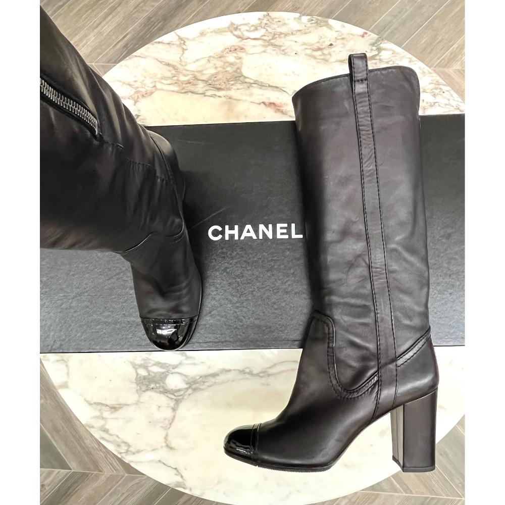 Chanel cowboy boots with patent toe