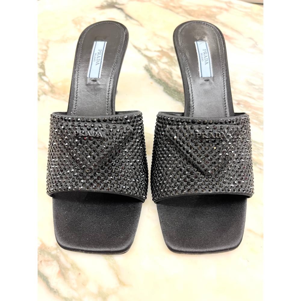 Prada black crystal mules