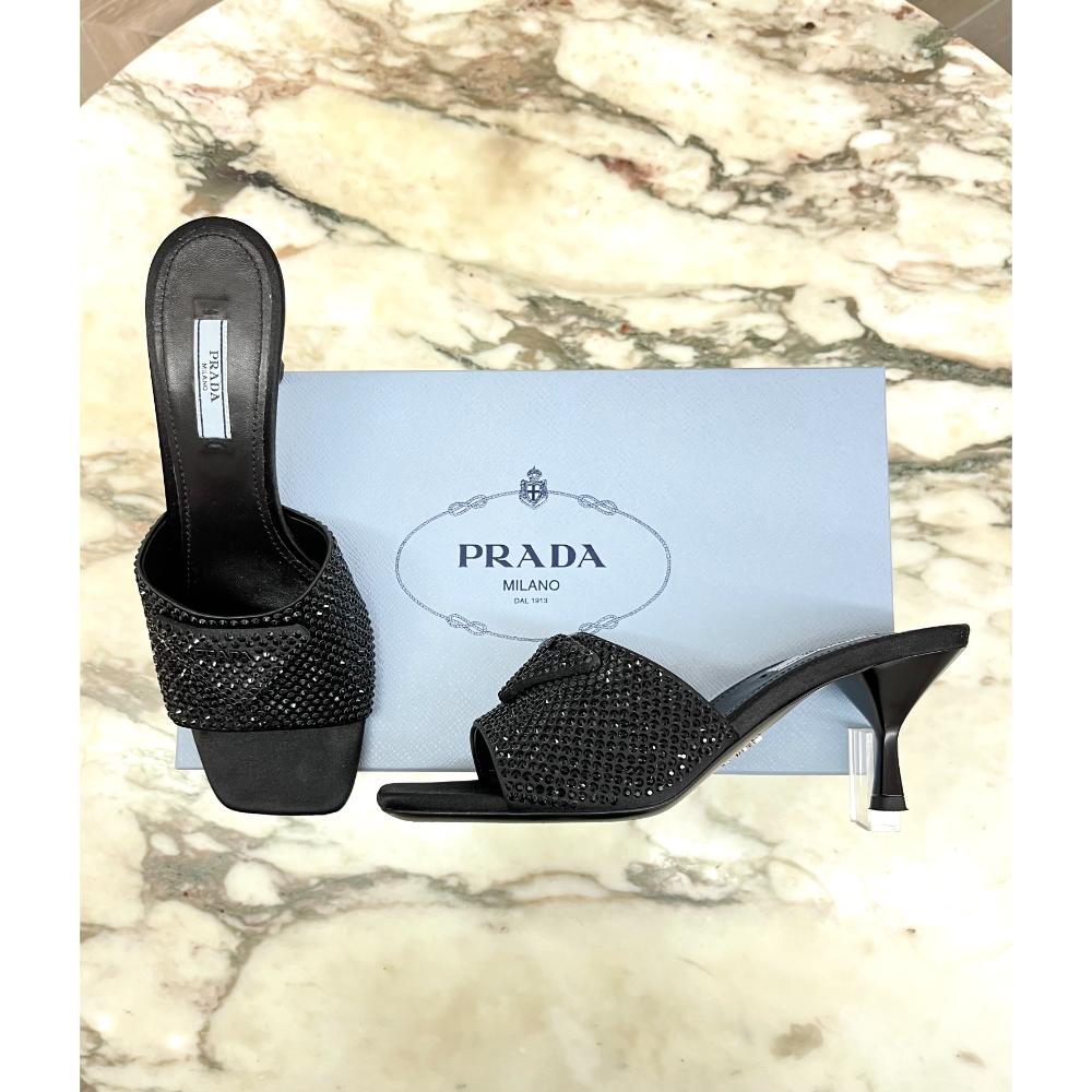 Prada black crystal mules