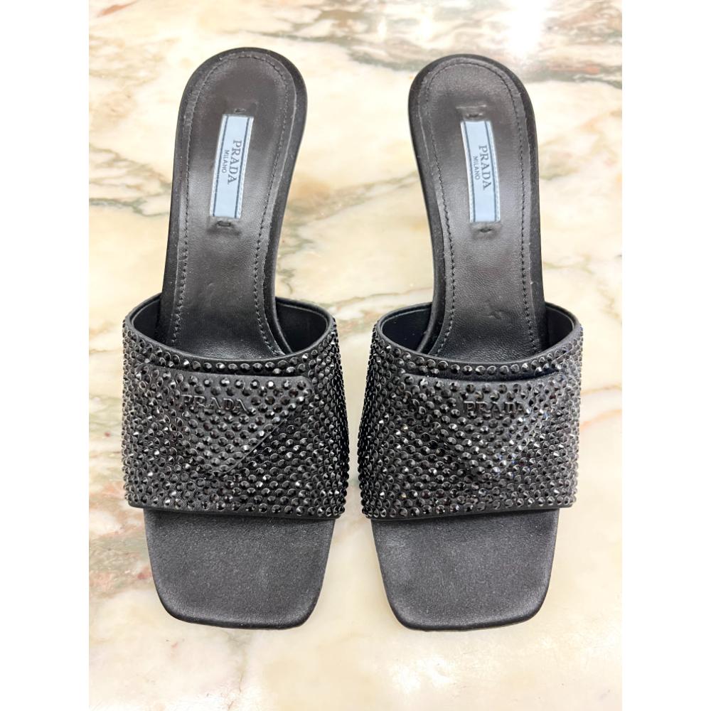 Prada black crystal mules