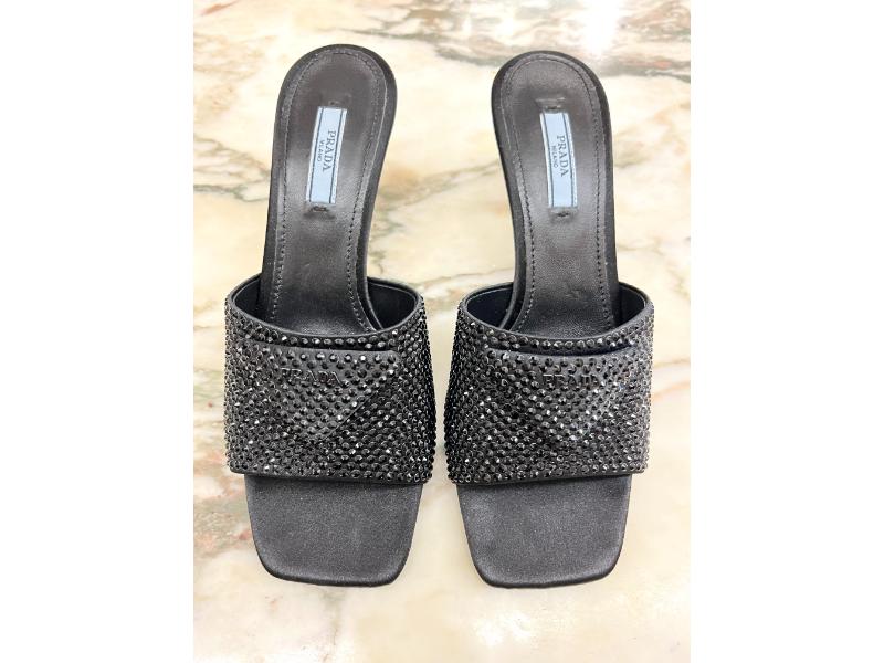 Prada black crystal mules