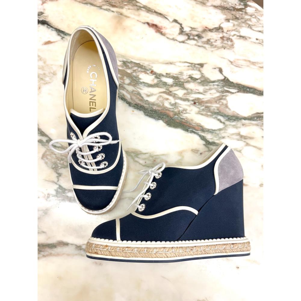 Chanel navy platform espadrilles