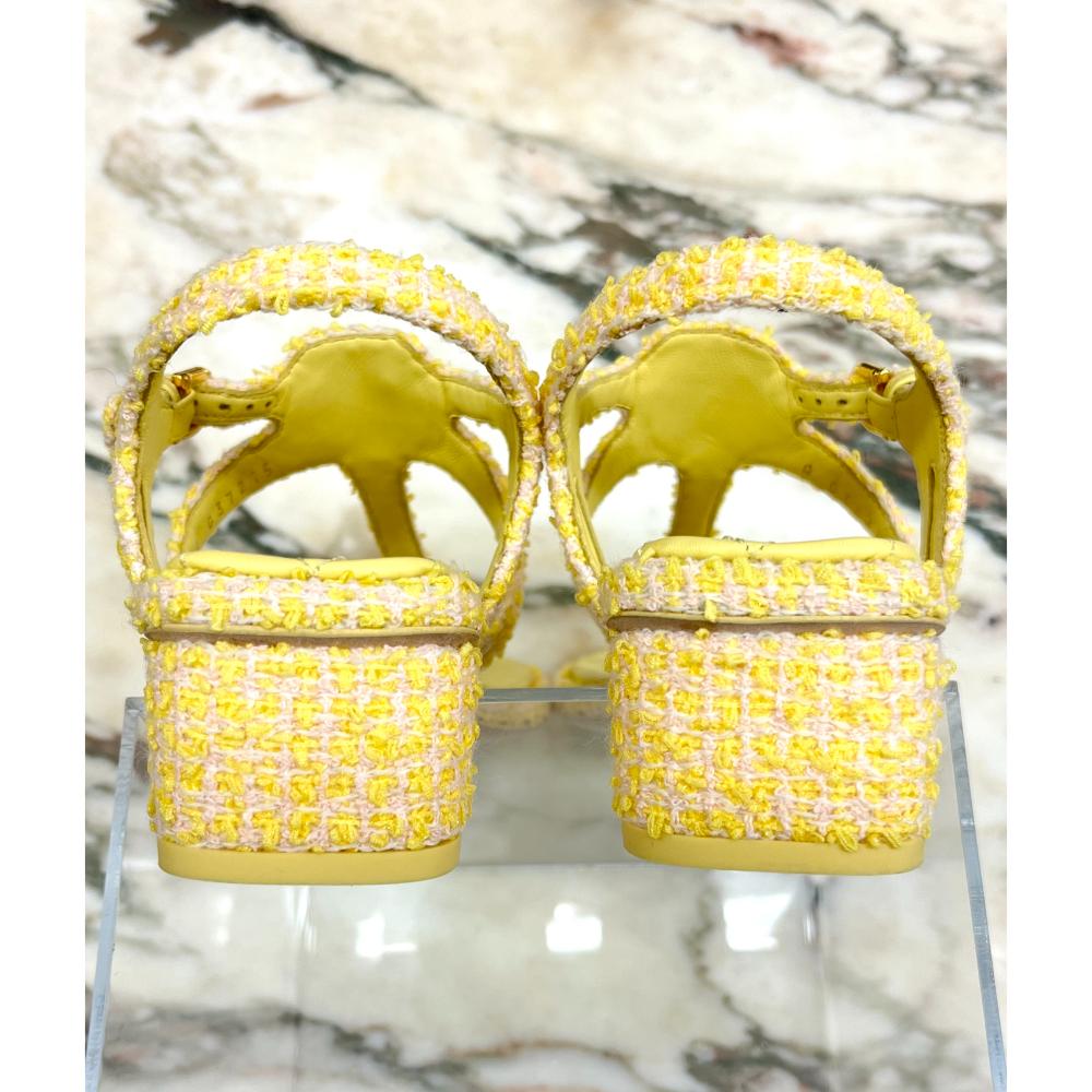 Chanel yellow tweed sandals