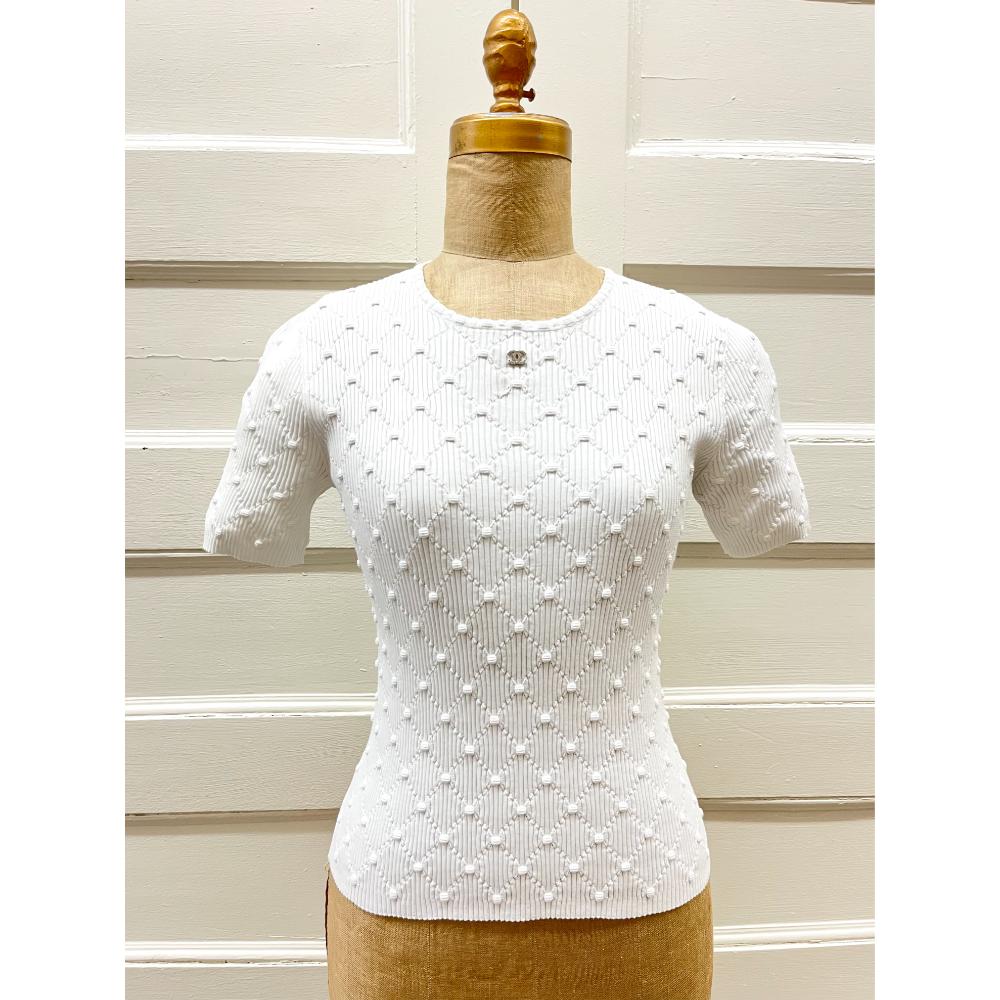 Chanel white cotton knit top
