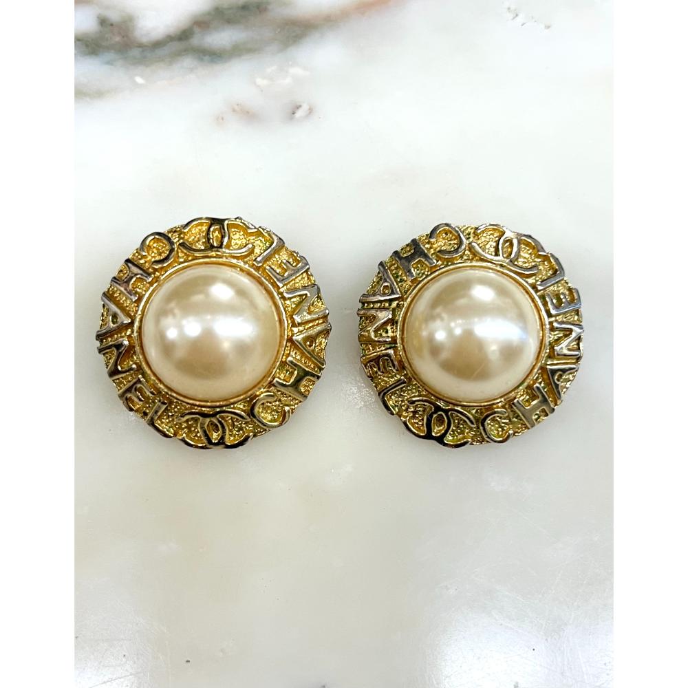 Chanel gold pearl earrings