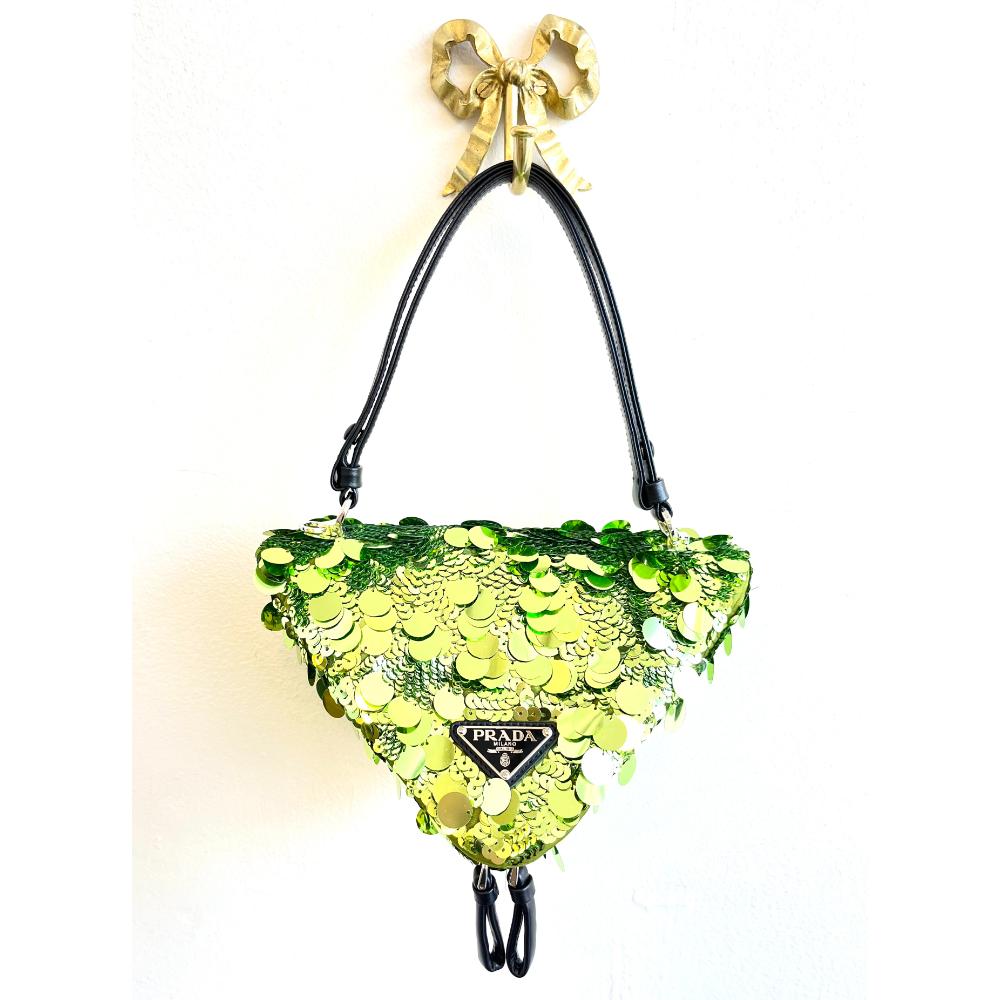 Prada green paillettes triangle handbag/crossbody