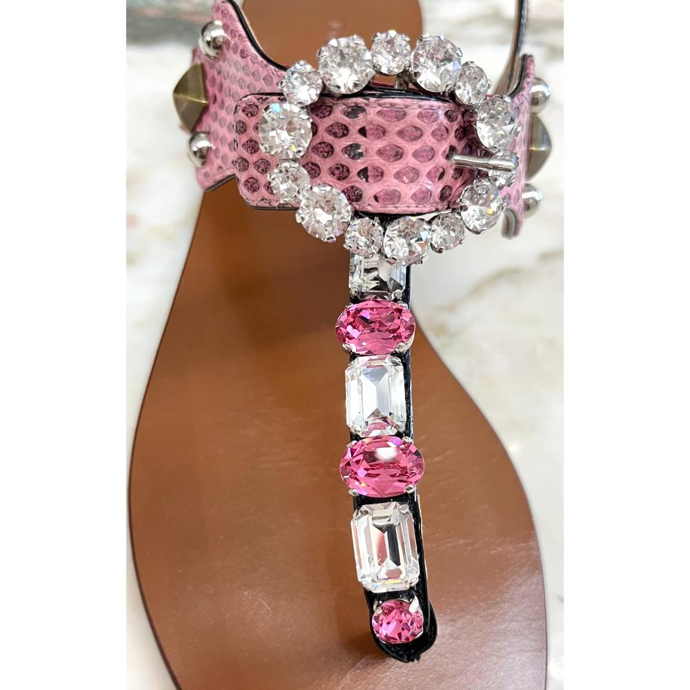 Dolce & Gabbana thong sandals with crystals and snakeskin