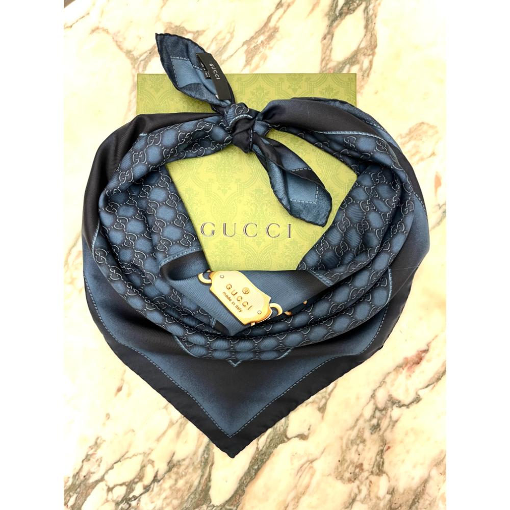 Gucci navy silk logo scarf