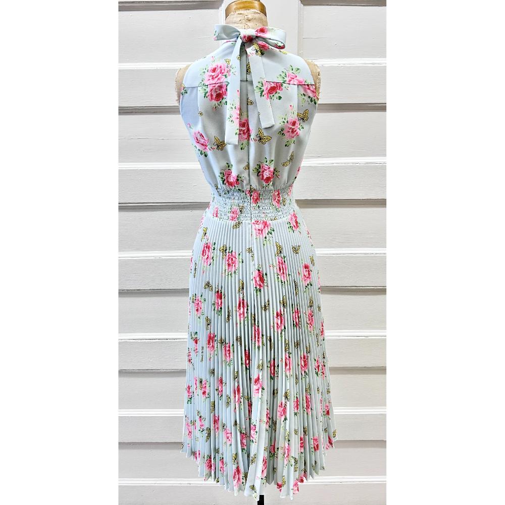 Prada light blue floral print pleated midi dress