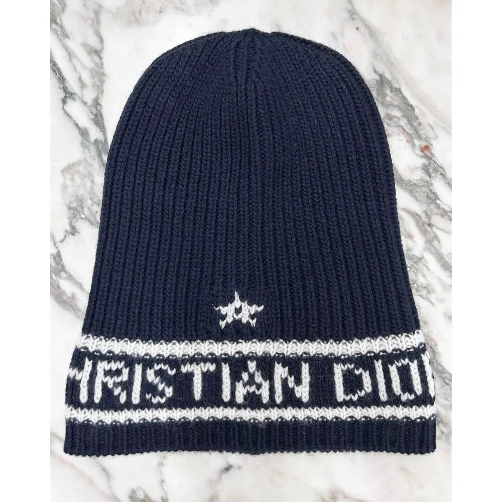 Dior navy & white wool/cashmere knit beanie