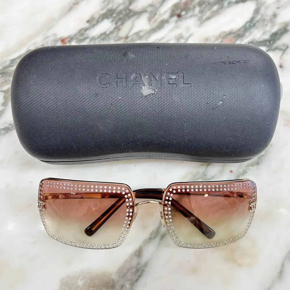 Chanel vintage crystal embellished sunglasses w/ ombre lenses
