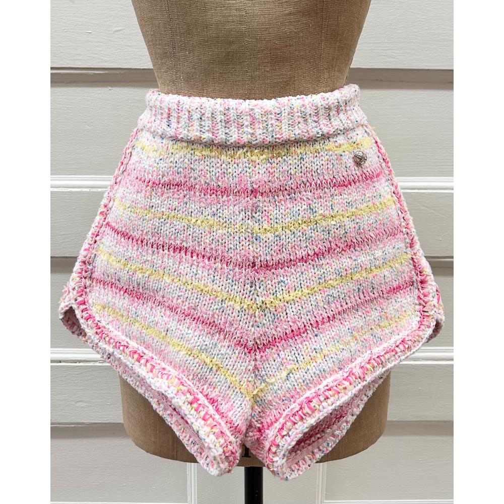 Chanel 2024 LOVE COCO cotton candy striped knit shorts