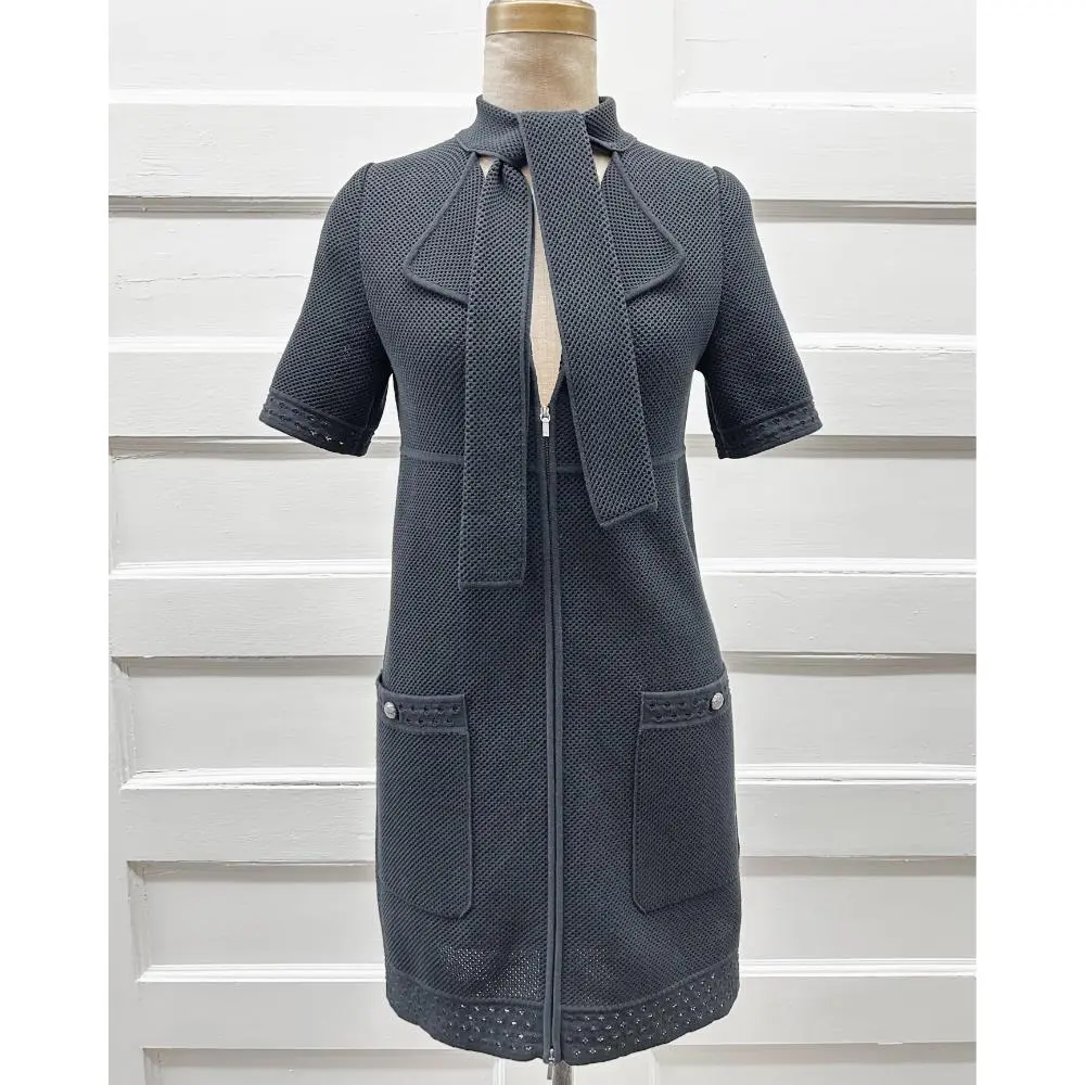 Chanel black knit dress with neck tie