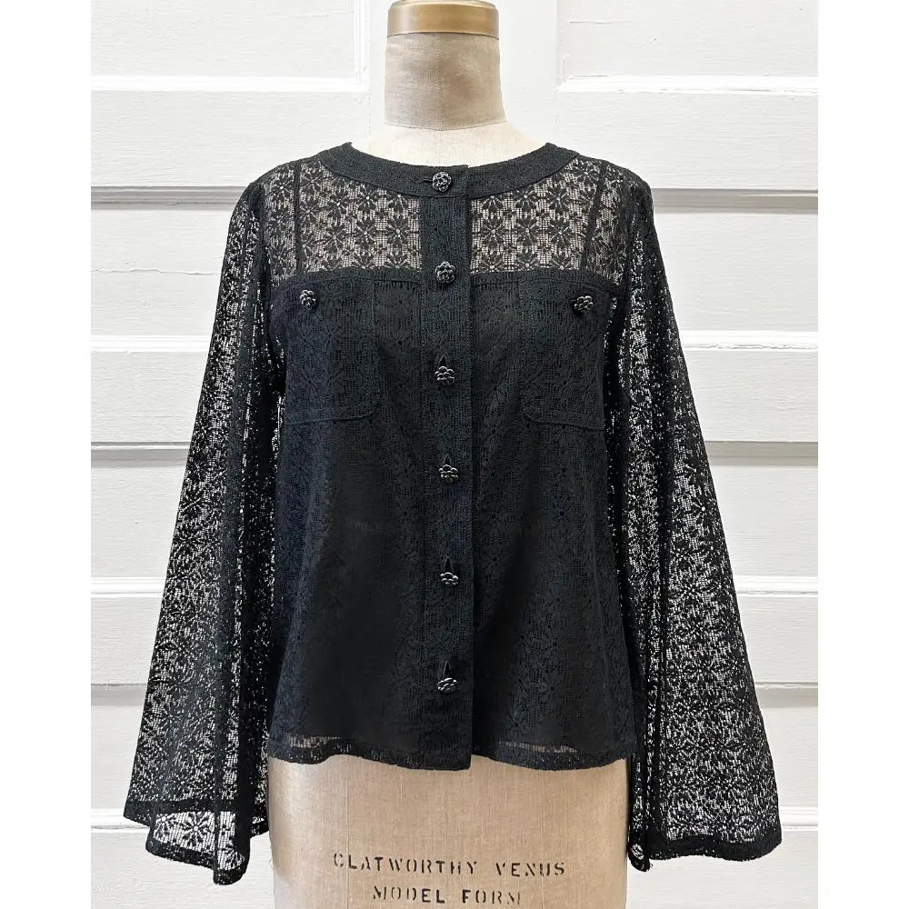 Chanel 2015 black daisy lace top w/ camisole