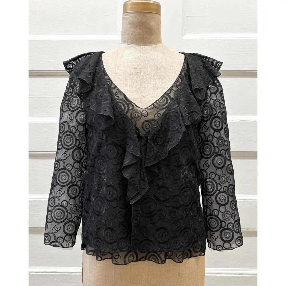 Chanel 2001 black embroidered chiffon top set