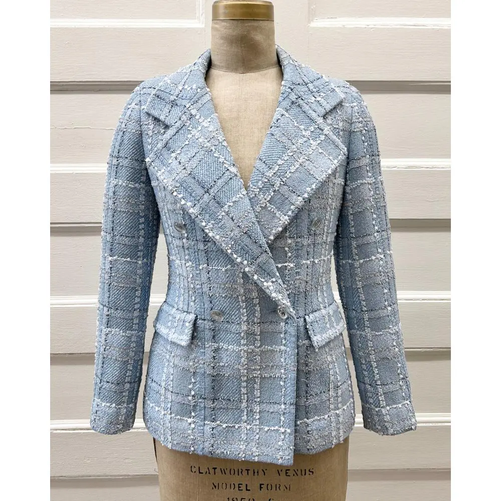 Chanel 2023 baby blue tweed double breasted jacket