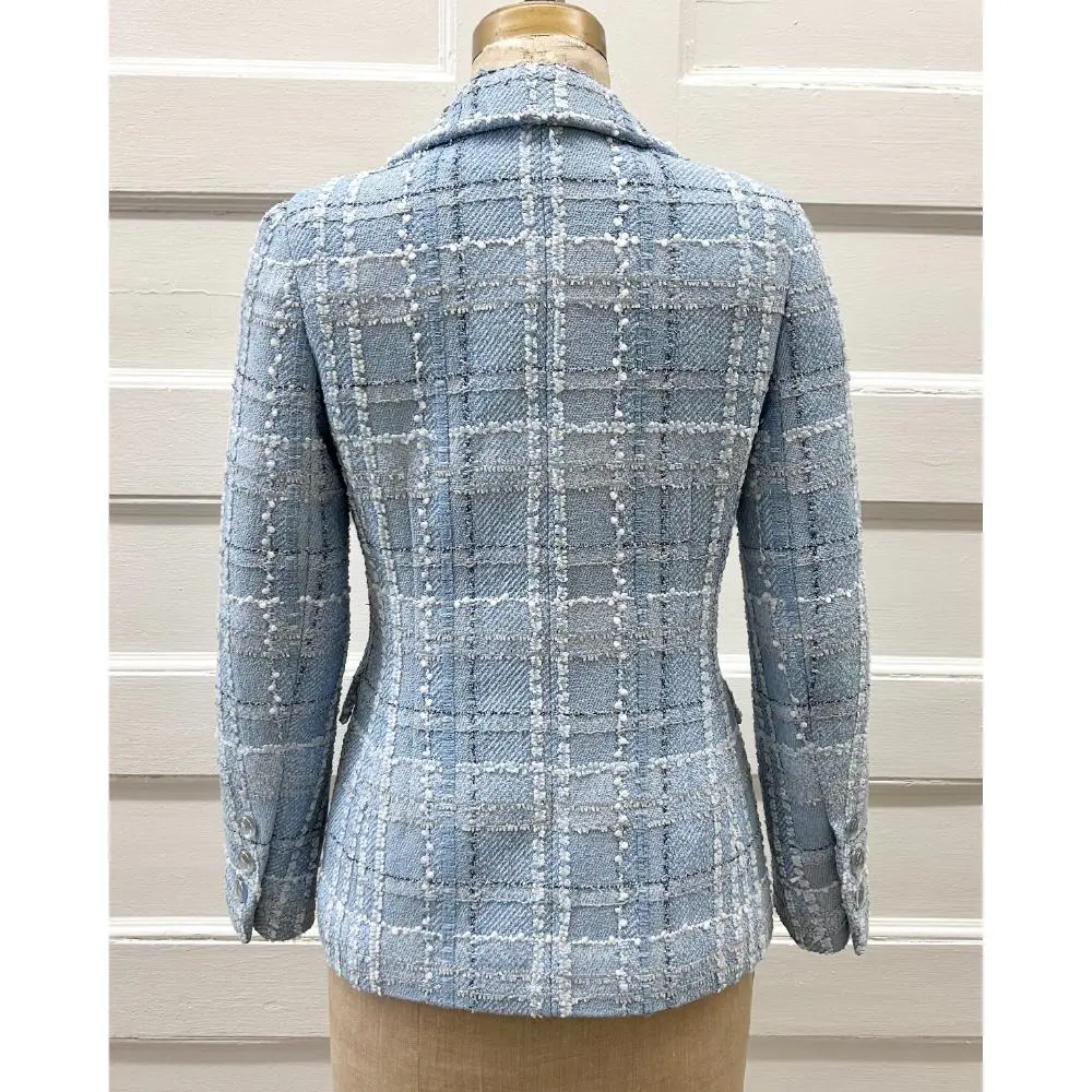 Chanel 2023 baby blue tweed double breasted jacket