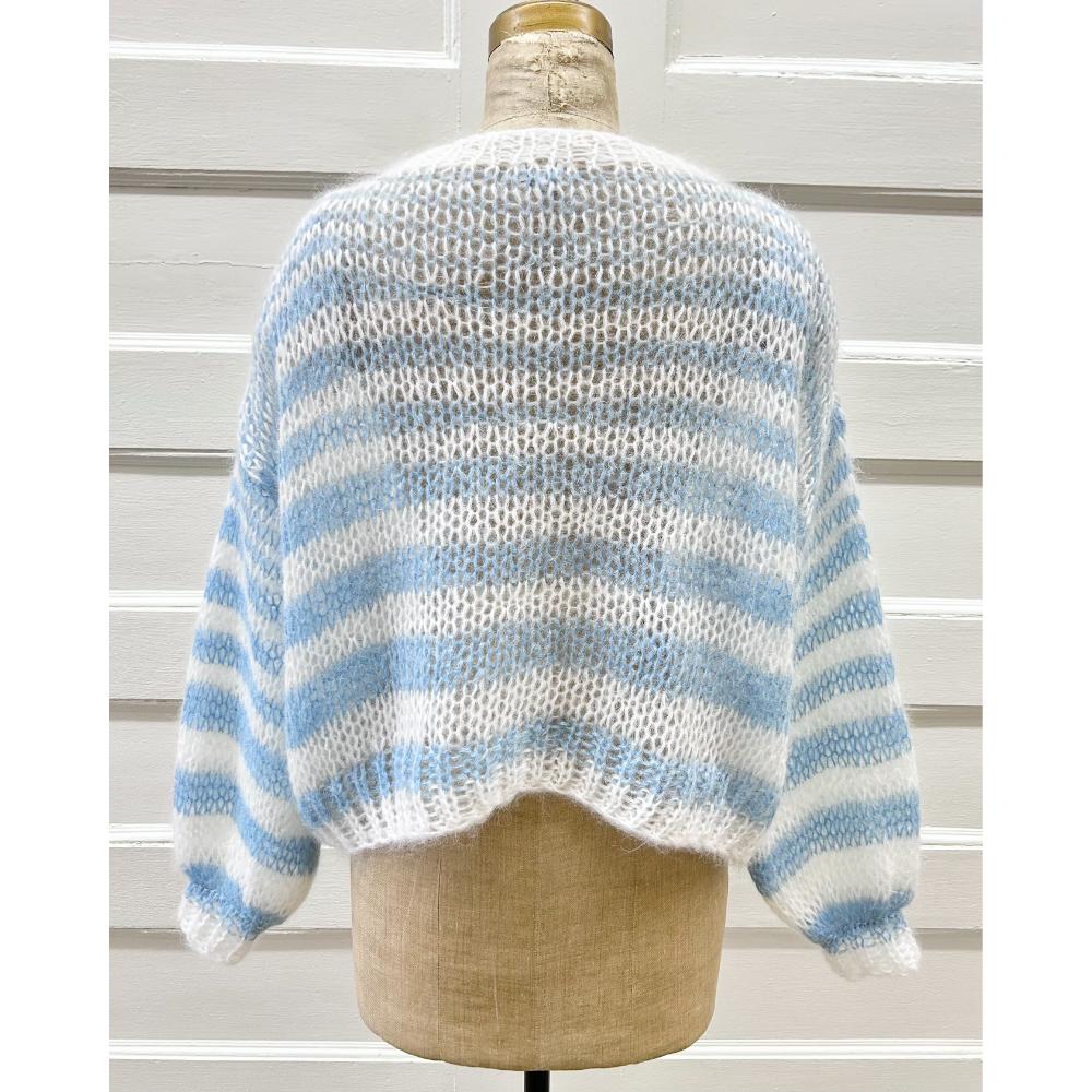 Loewe baby blue & white striped mohair blend anagram sweater