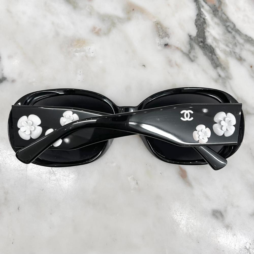 Chanel black sunglasses w/ white camellias