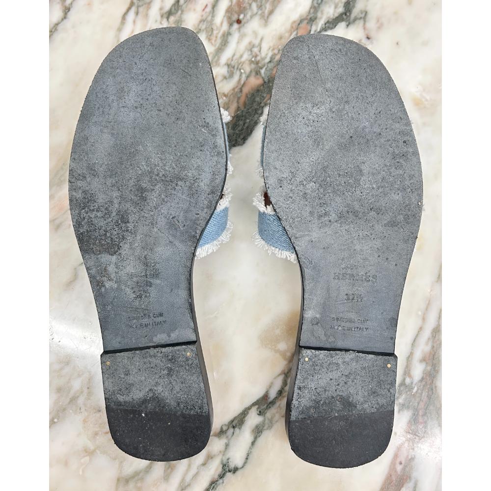 Hermès Oran sandals in light blue denim ~ sz 37.5